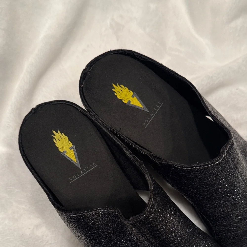 Volatile Shimmering Black Mules - Picture 2 of 5